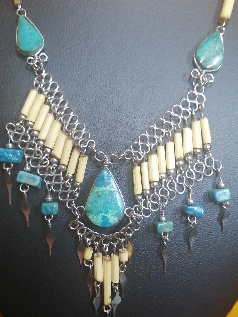 Peruvian Handcrafted Wire-wrapped Bib Necklace Bamboo Turquoise,Spearheads